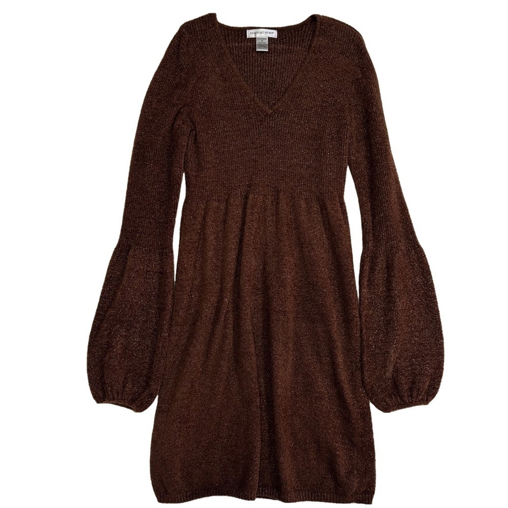 Newport News Brown Metallic Dress Size Small Balloon Sleeves Fit and Flare NWOT - Picture 13 of 13